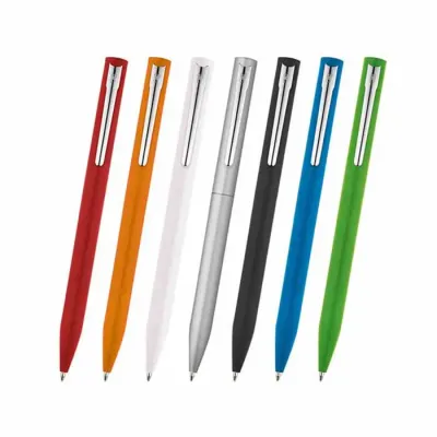 Caneta esferográfica de alumínio laqueado com acabamento brilhante - várias cores