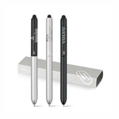 Caneta esferográfica com corpo em alumínio e ponteira touch