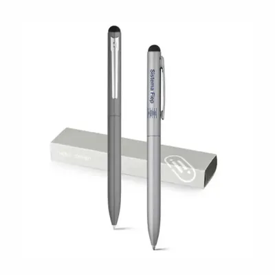 Caneta esferográfica com corpo em alumínio e ponteira touch screen