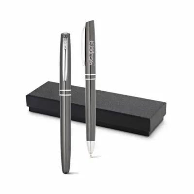 Conjunto de canetas na cor cinza com estojo