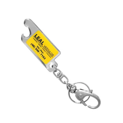 Chaveiro metálico abridor de garrafa com mosquetão.